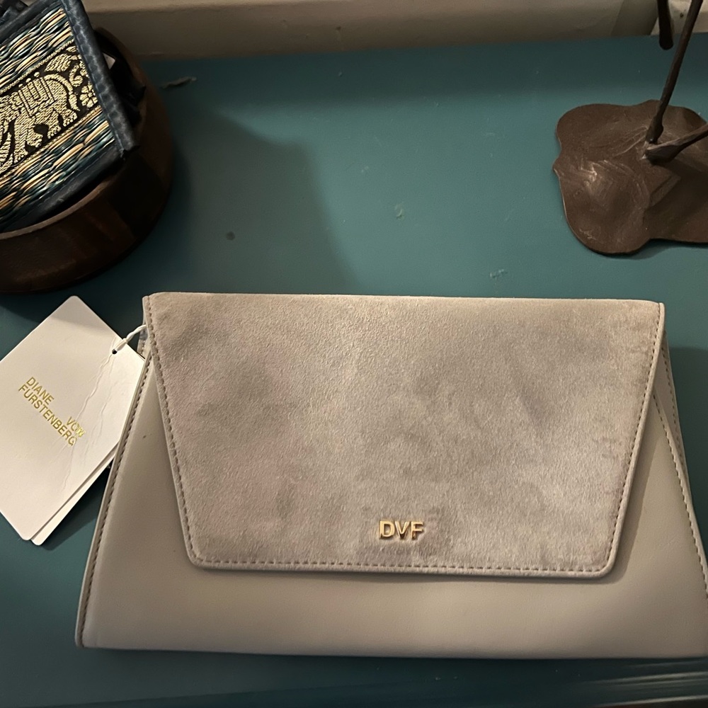 Diane Von Furstenburg Gray Suede Clutch Purse NWT